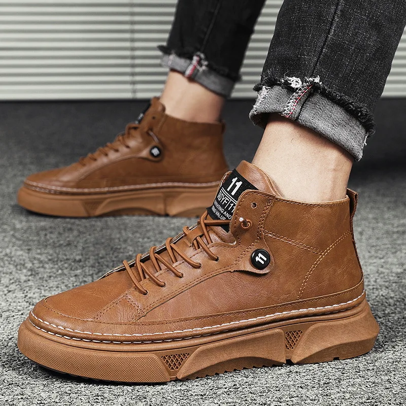 

Мужские высокие хлопковые ботинки, повседневные теплые спортивные ботинки с плоской подошвой, с бархатной платформой, однотонные износост...