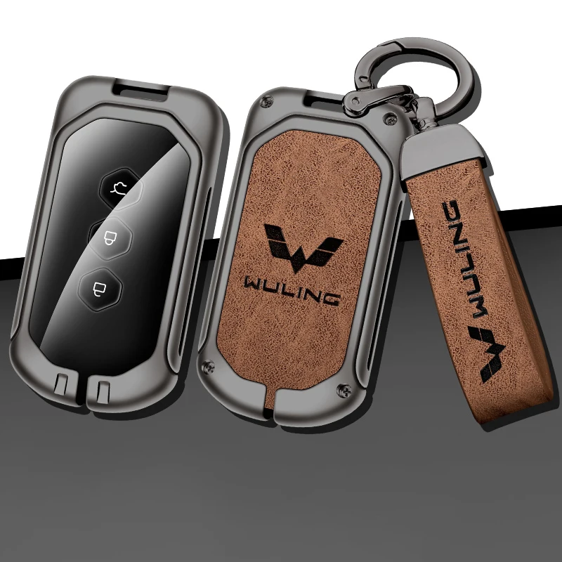 

Leather Metal Car Keychain Key Cover Case For Wuling Hongguang Baojun 630 730 560 310 Protector Keyless Accessories