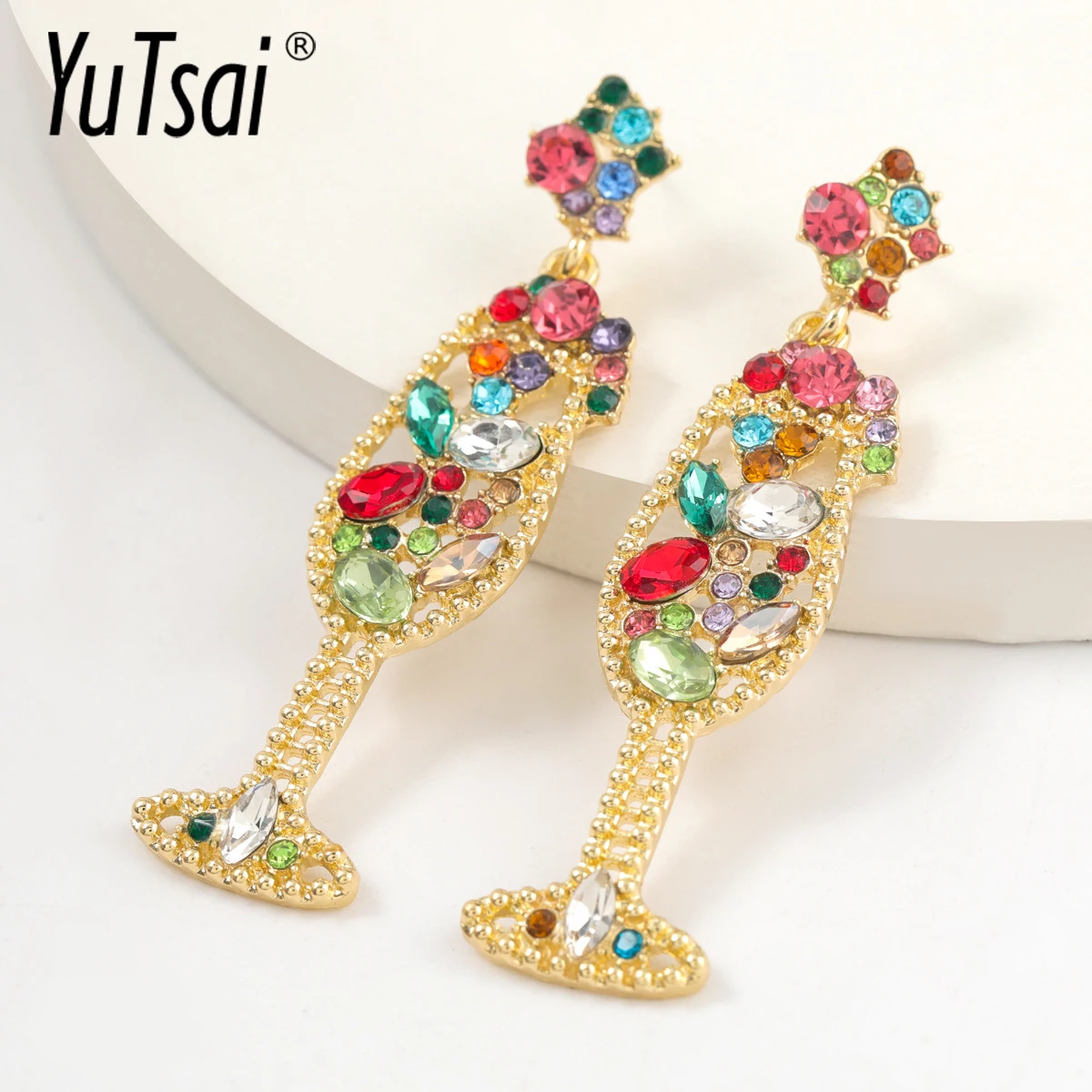 

YUTSAI Fashion Super Flash Zircon Imitation Pearl Stemware Drop Earrings Elegant Wine Cup Alloy Earring Women Jewelry YT997