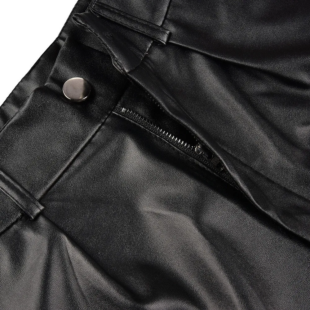 Fashion Sexy Women Black Leather Shorts Gothic England Style PU High Waist Bow Tie Wide Leg Shorts with Belt Harajuku Casual