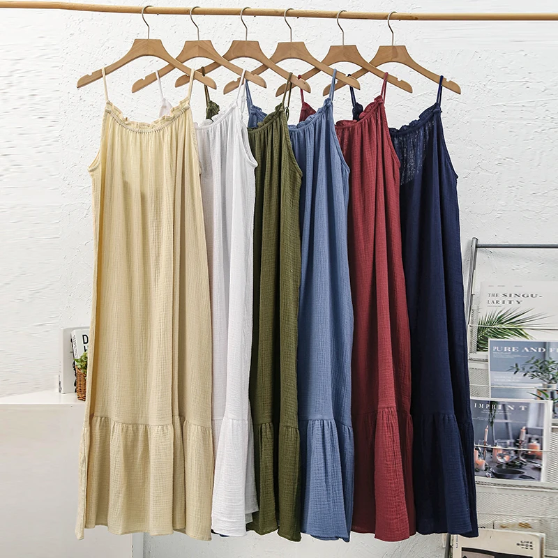 Муслиновые 100% хлопчатобумажные длинные женские платья сексуальные без рукавов с