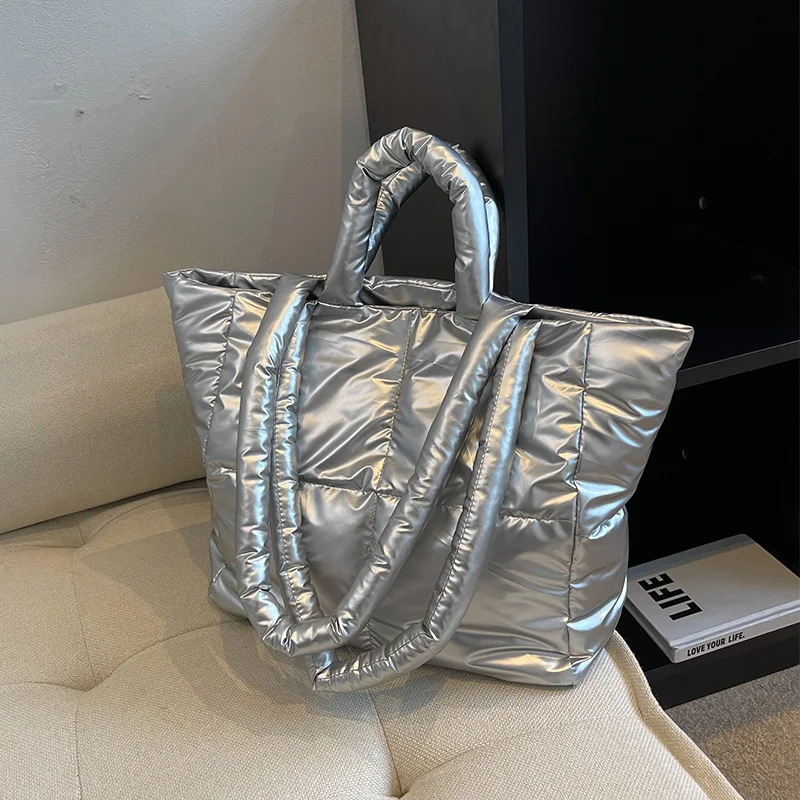 

Large Shopper Bag Fashion Quilted Women Handbag Shoulder Bag Designer Space Padded Cotton Shoulder Handbag Luxury Puff Tote Bag