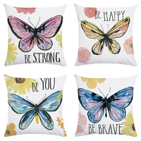 cartoon butterfly sofa throw pillow fashion cover letter be happy square newest almofada cushion cover 45cm45cm cr185