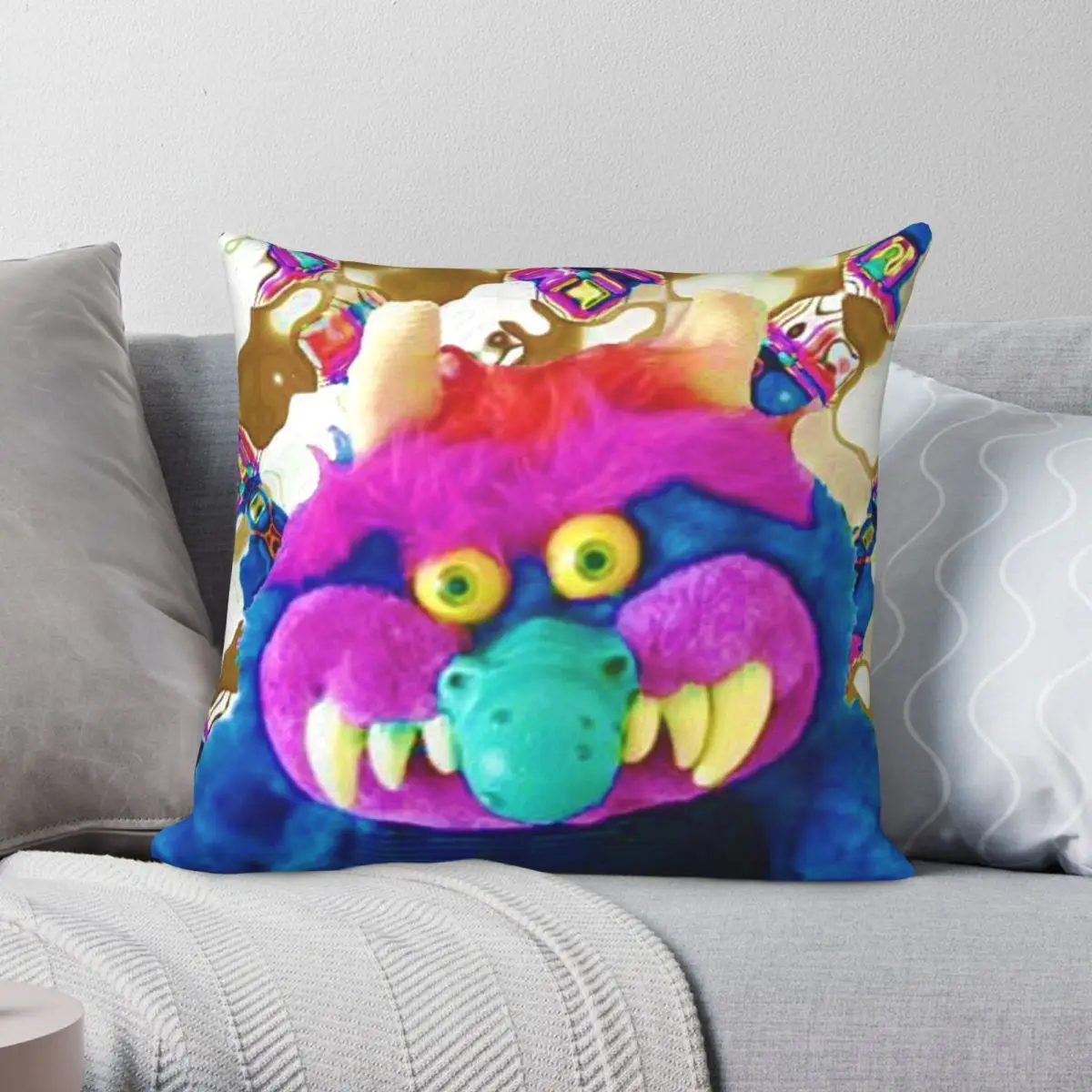 

My Pet Monster Square Pillowcase Polyester Linen Velvet Printed Zip Decor Throw Pillow Case Bed Cushion Cover 45x45