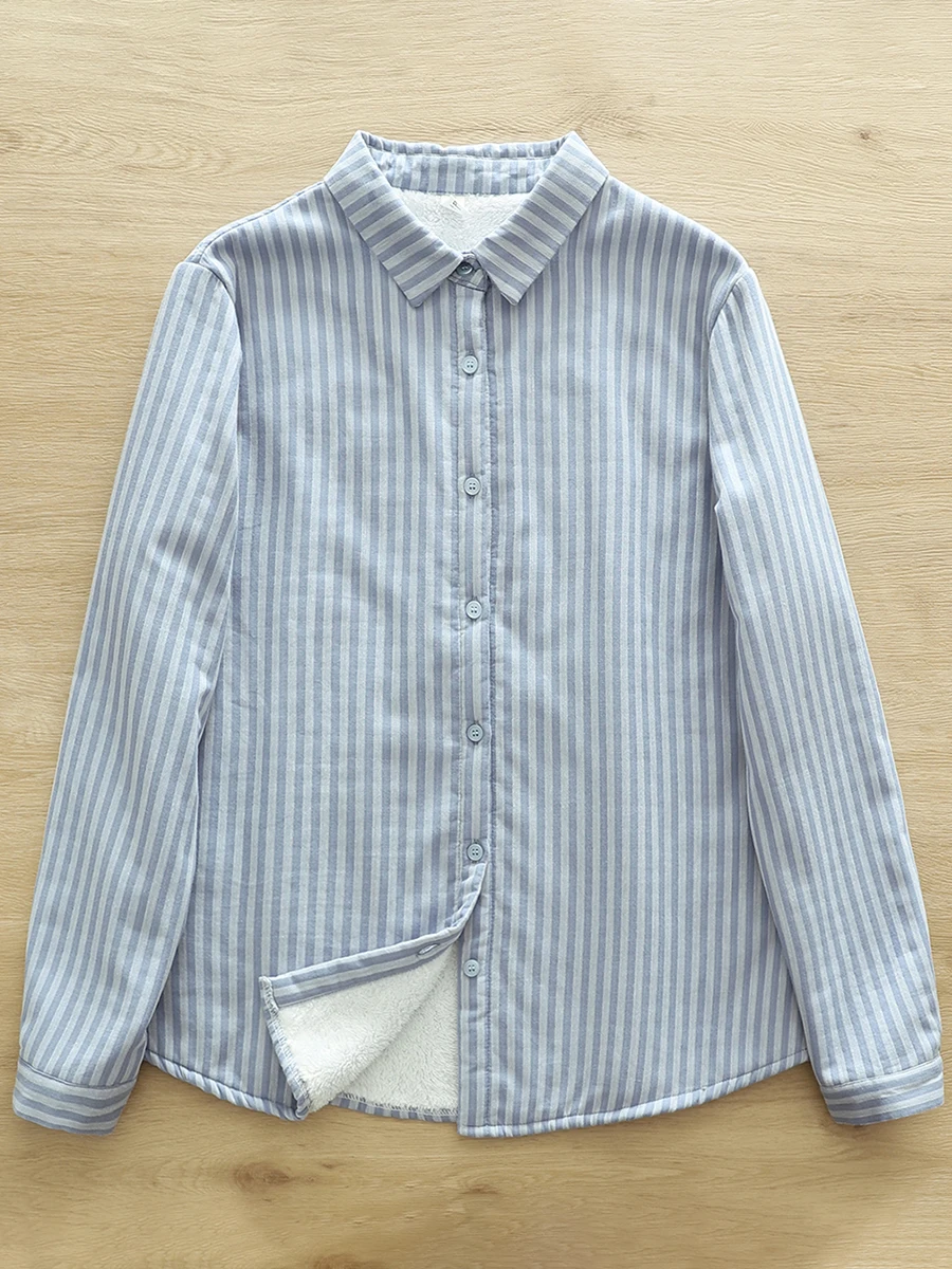 Заказы экспортируемые в Японию рубашки полоску на флисовой подкладке женские