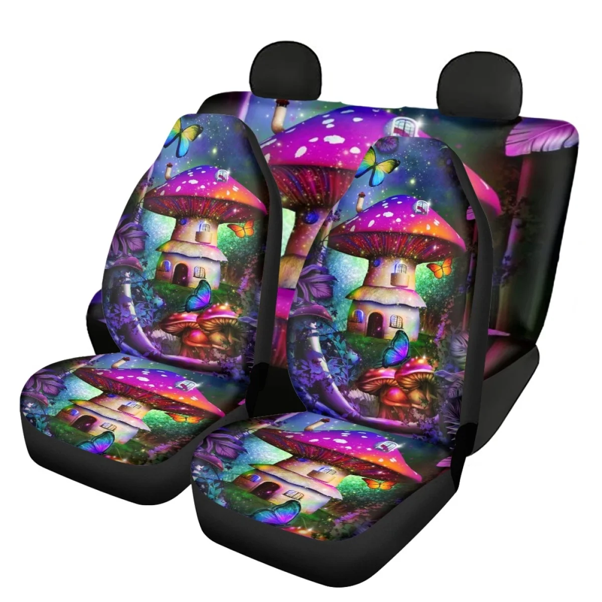 

Car Front/Rear Seat Covers Galaxy Butterfly 3D Pattern Elastic Remove Auto Seat Cover Fantasy Mushroom Easy to Clean Seat Cover