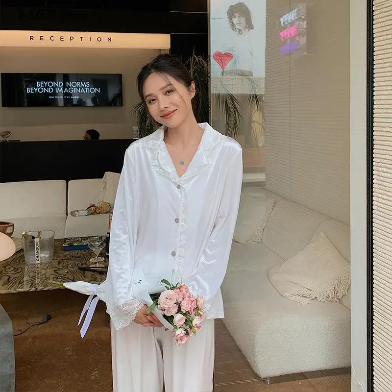 Белый пижамный костюм невесты осенне-зимняя свадебная домашняя одежда женская