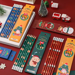 Fast Drop Shipping 6pcs/Lot Christmas Boxed Pencils Student Writing Drawing Sketch Pen Set Wooden HB with Rubber Stationery