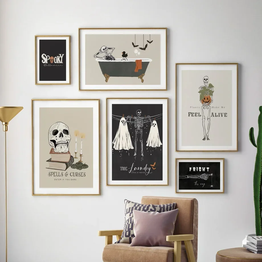 Настенные постеры со смешными искусственными рисунками призрака черной кошки