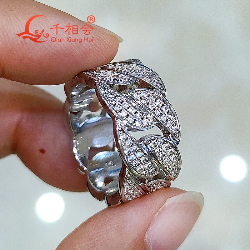 10.5mm half semicircle half of a circle Sterling 925 Silver hip hop Moissanite Ring Men women  Diamonds Male fine Jewelry