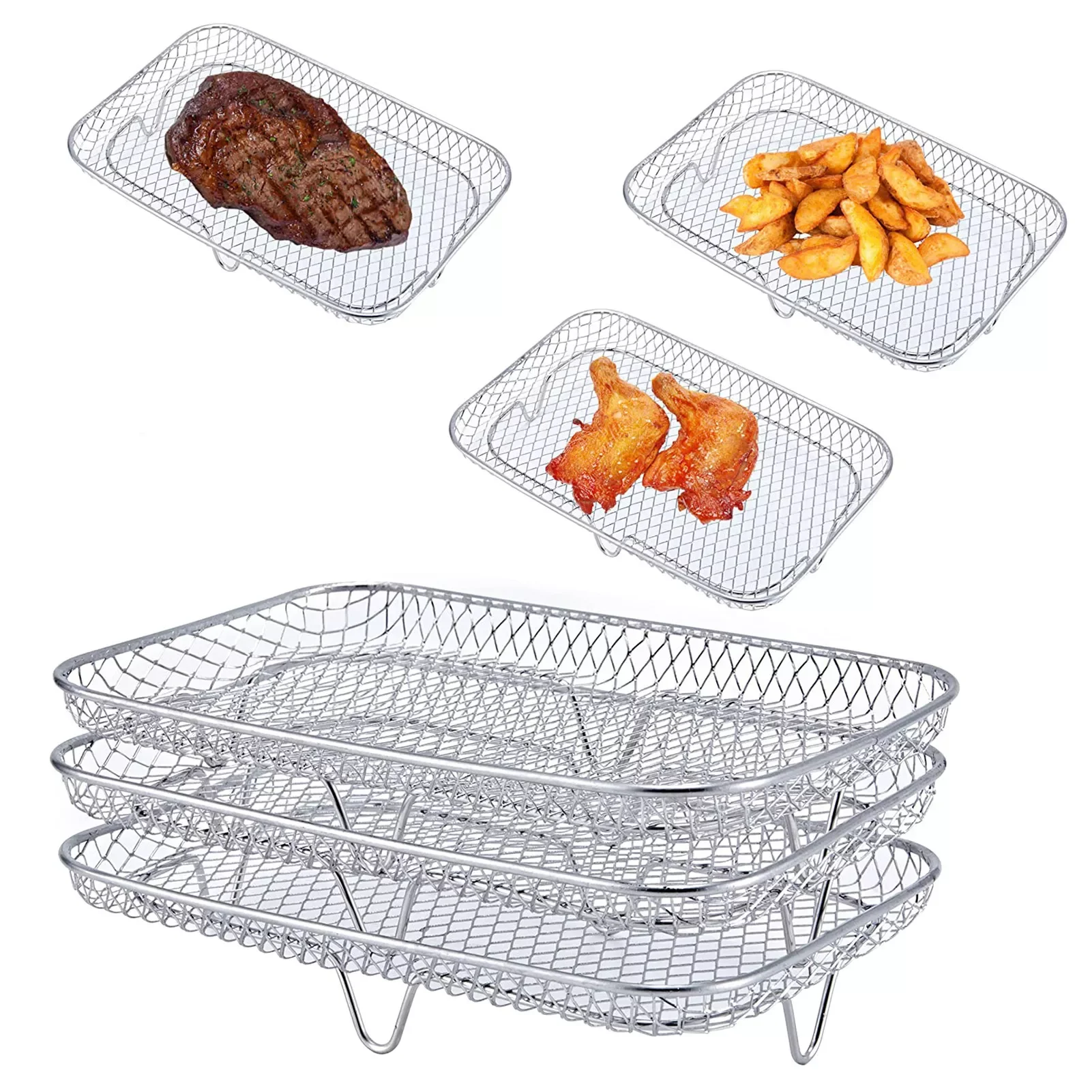 

The Multi-Layer Air Fryer Rack For DZ201 Type Dual Air Fryer. 3 Layer Air Fryer Rack Airfryer Basket Tray BBQ Rack Grill Rack