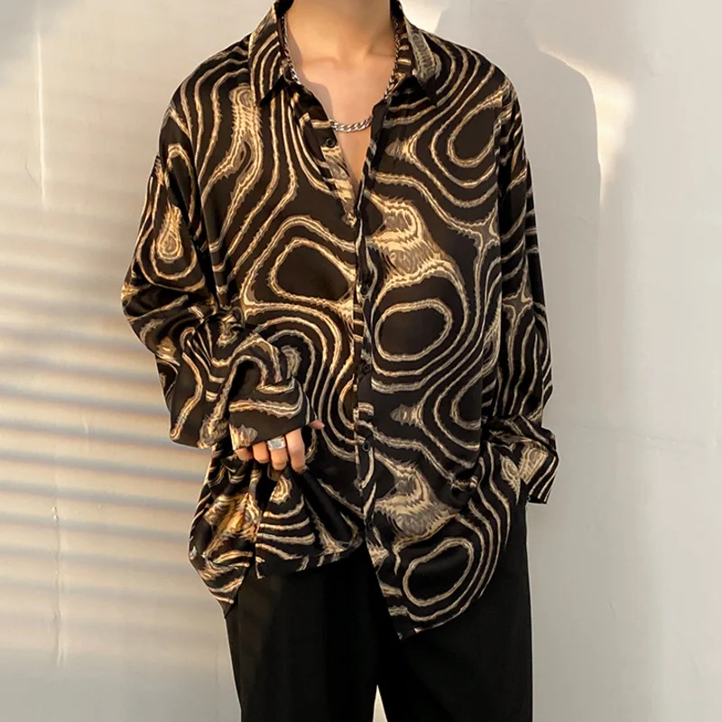 

NoEstaMal Streetwear Casual Irregular Graphic Men's Shirt Turn-down Collar Spring Autumn Blouses Long Sleeve Korean Style Tops