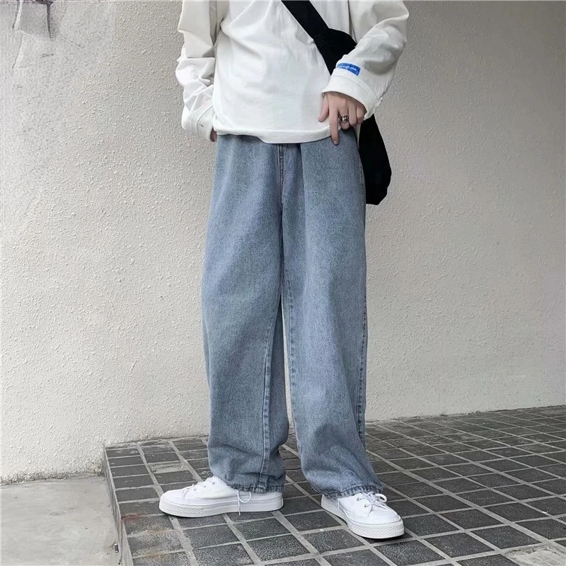 

NEW IN Jeans Solid Drawstring Denim Full Length Straight Loose Males All-match Trendy Punk Baggy Retro Leisure Chic Cowboy Trous