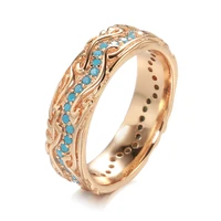 2022 new trendy 585 rose gold full circle ring exquisite turquoise stackable finger ring for women fine vintage jewelry