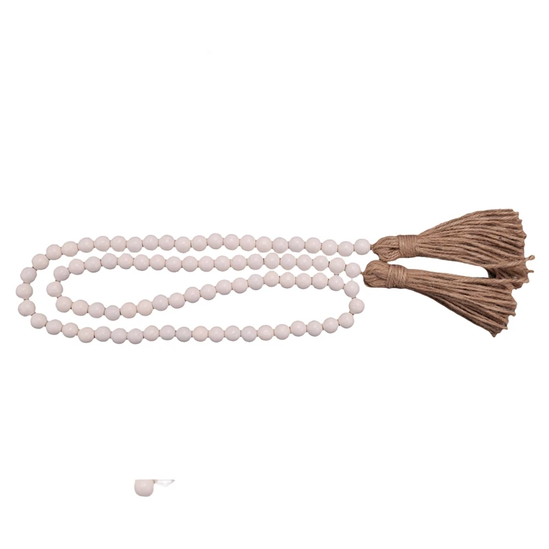 

Деревянная гирлянда из бусин с кисточками, бусины для фермерского дома, деревенский декор, Молитвенное украшение для стен