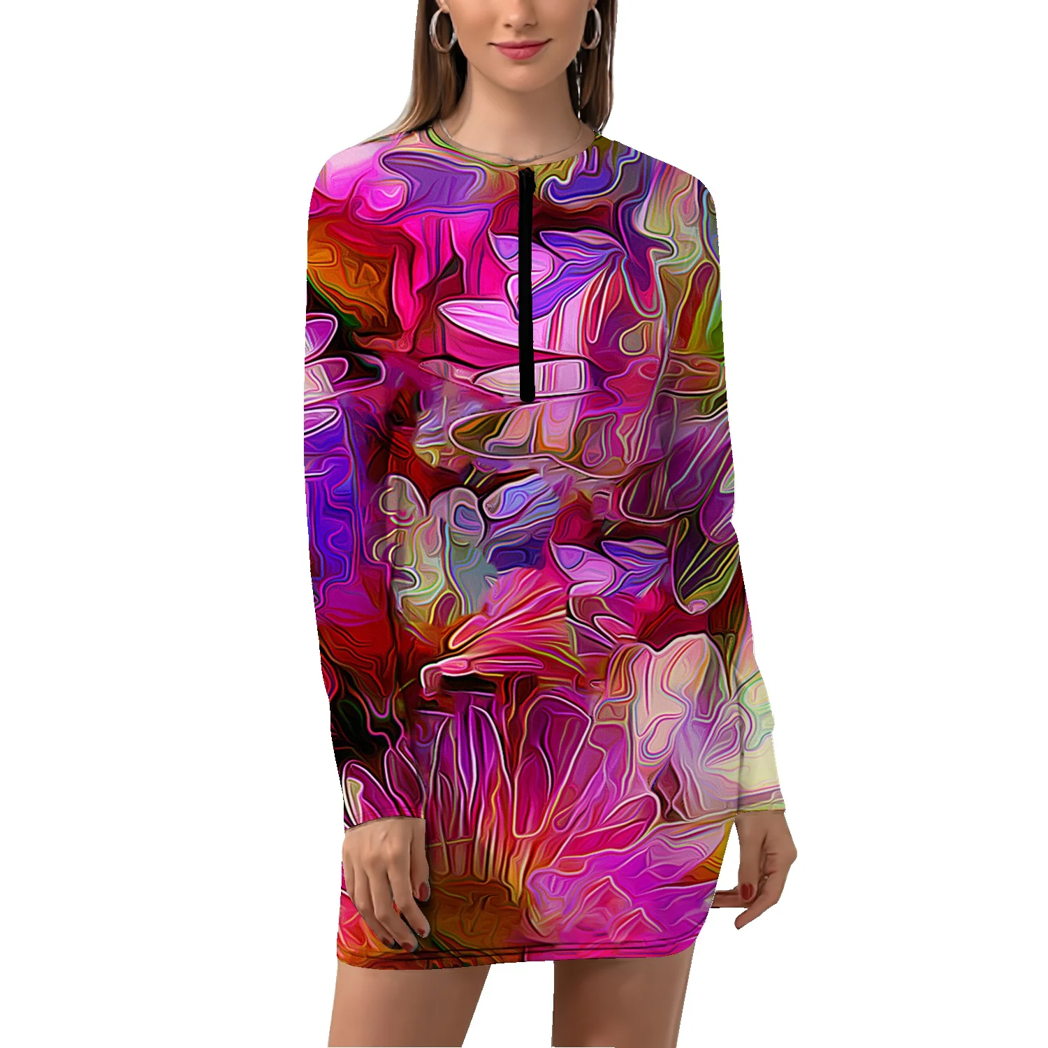 

Женская юбка на молнии с цветочным принтом, Новинка осени 2022, повседневная короткая юбка с длинным рукавом, модная пикантная юбка с V-образны...