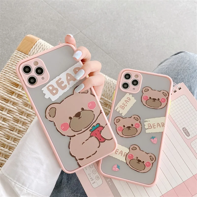 

Cute Pink Bear Animal Phone Case for IPhone 11 12 13 Pro Max Shockproof Lens Protection Cover for IPhone X XS XR 7 8 Plus SE2022
