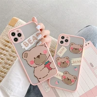 cute pink bear animal phone case for iphone 11 12 13 pro max shockproof lens protection cover for iphone x xs xr 7 8 plus se2022