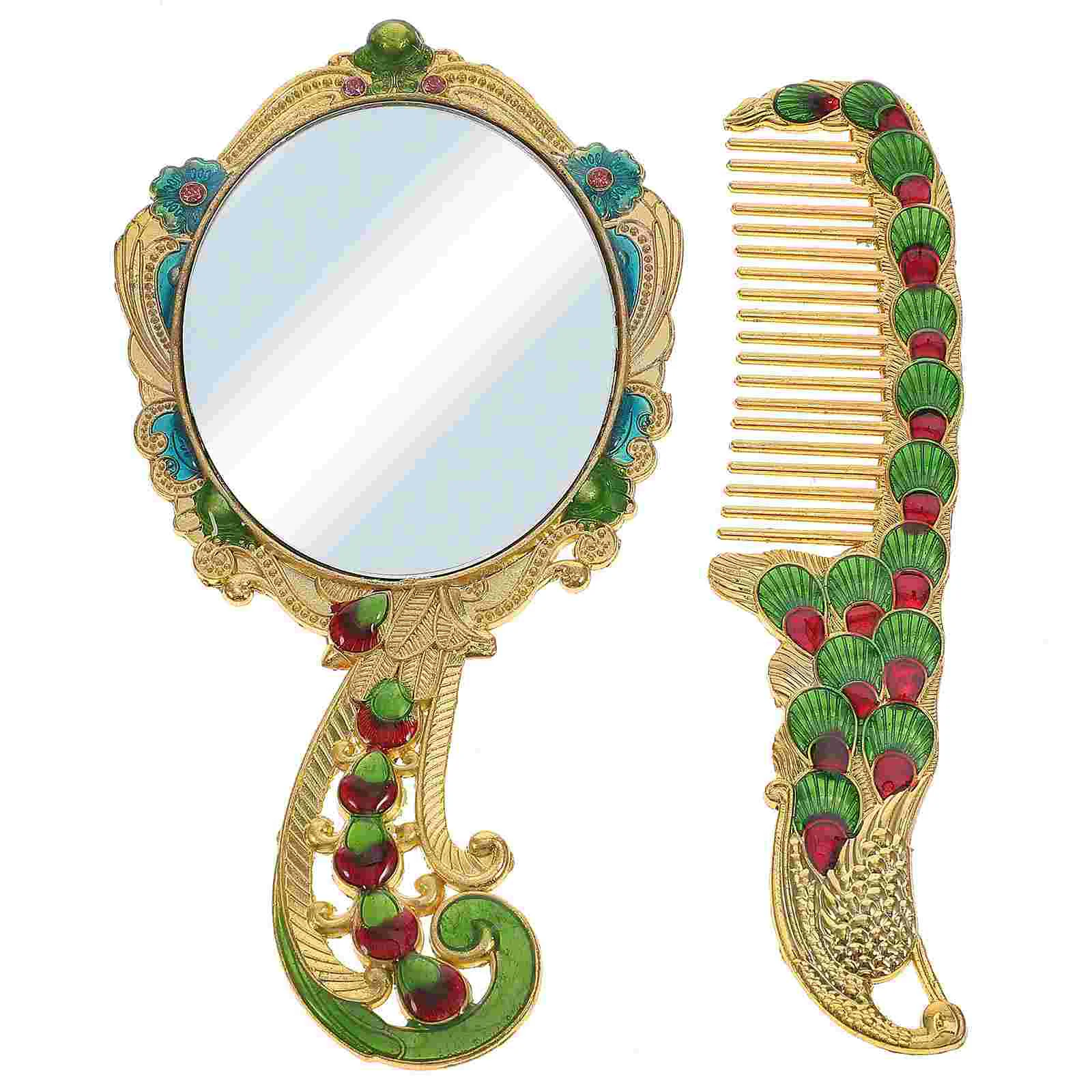 

Mirror Hand Comb Makeup Held Retro Vanity Mini Mirrors Handheld Gift Vintage Tooth Wide Brush Styling Foldable Travel Detangling
