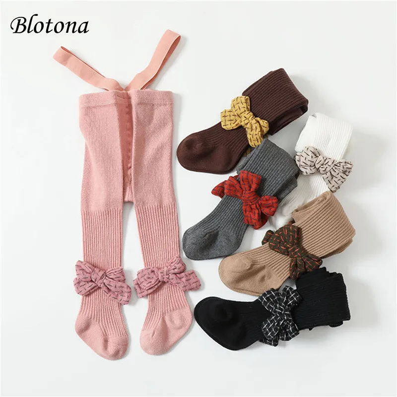 

Blotona Infant Baby Breathable Suspender Pantyhose Stockings, Bow Decor High Waist Plain Ribbed Knitted Leggings Tights 0-2Years