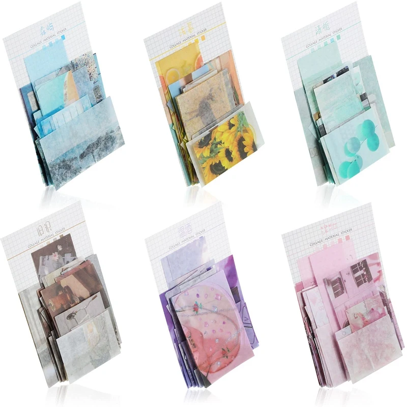 

6 Sets Washi Stickers, Vintage Journal Sticker Scrapbook Supplies Animal Floral Plant Flower Adhesive Label Decorative
