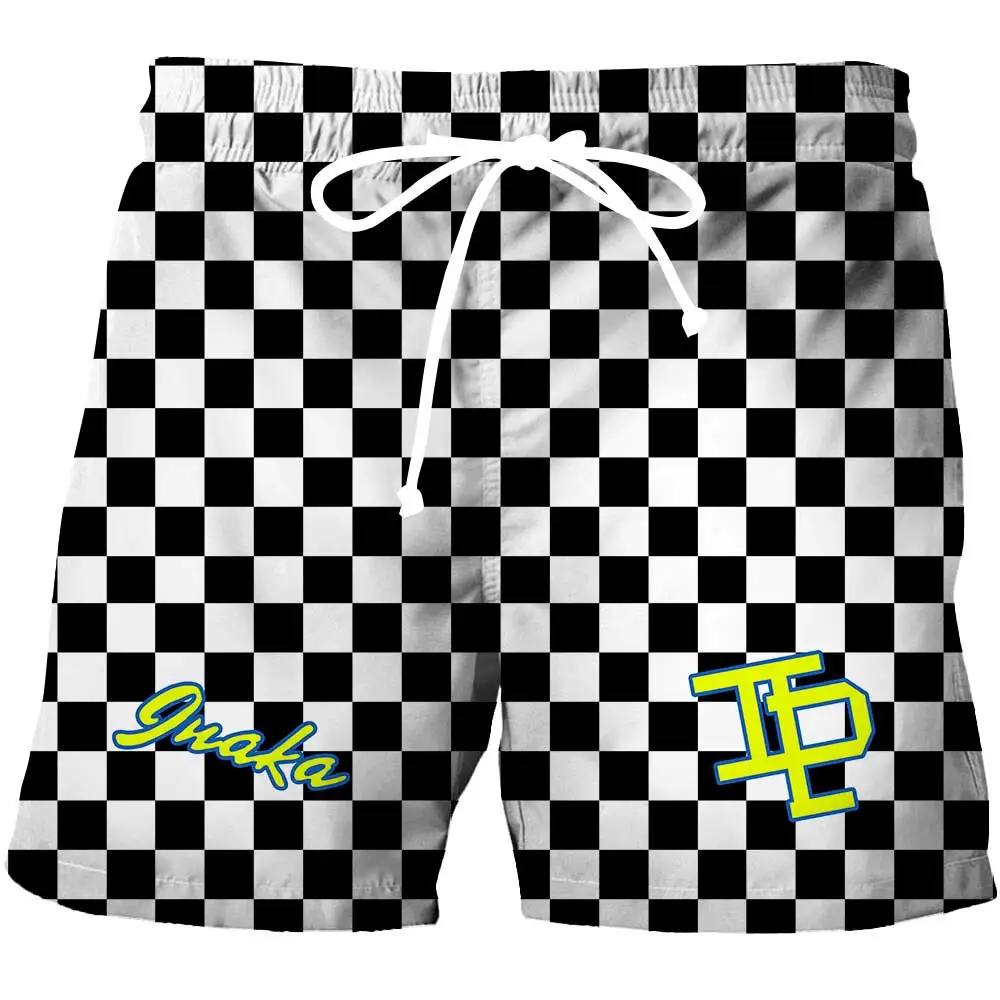 Summer new men's/women's classic black and white checkered print sports mesh shorts breathable children's fashion beach pants