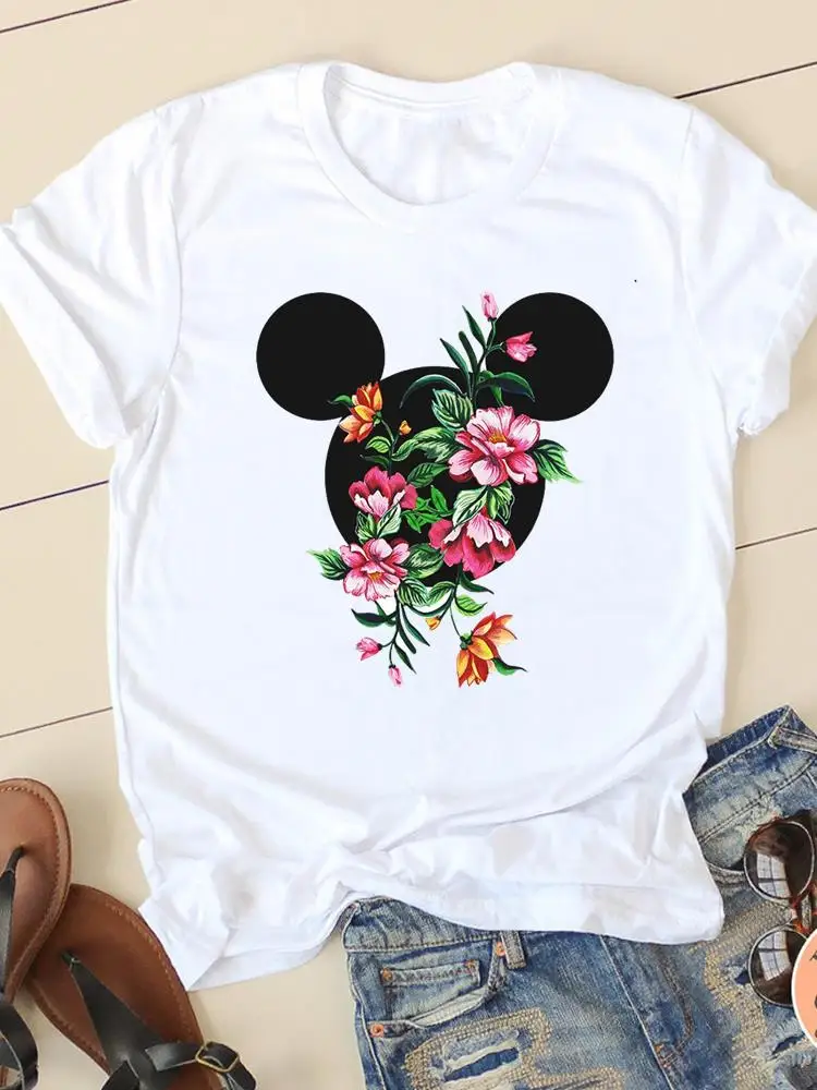 

Футболка женская летняя с коротким рукавом и принтом Микки Мауса