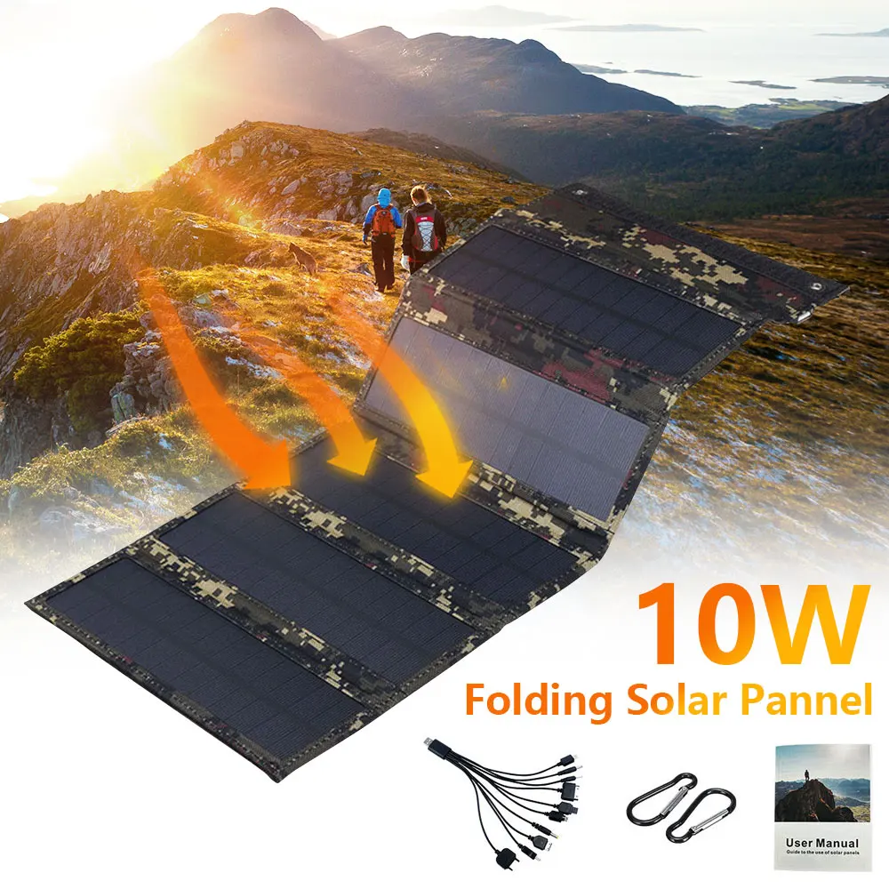 

10W Solar Cells Charger Kit Folding 5V 1A Portable Solar Panels For Smartphones Outdoor Travel Survival Tourism Camping Gadgets