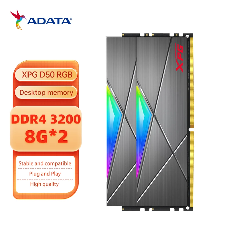 

Память ADATA XPG D50, оперативная Память DDR4 3200 МГц, модуль памяти DDR4 RGB 8GBx2 16GBx2 3200 МГц, ОЗУ для настольного ПК