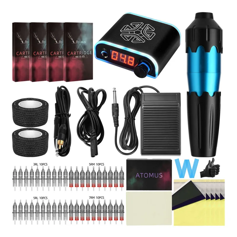 

JimKing Tattoo Rotary Pen Machine Kit with Practice Skin for Tattoo Cartridges Disposable Needles Power Supply Tattoo Ink