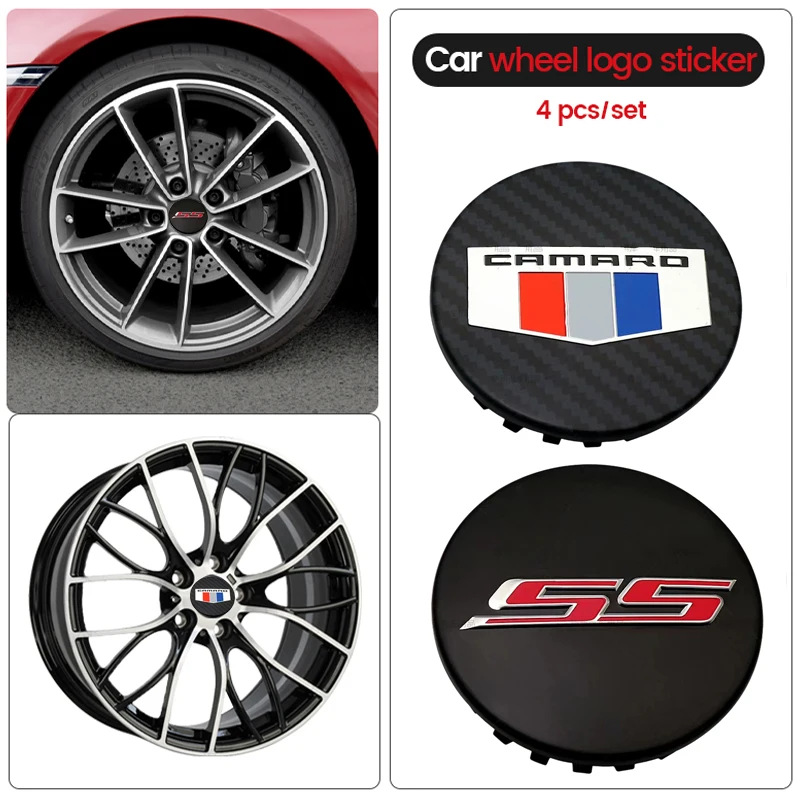 

4 pcs 66mm SS Letter Auto Logo Car Emblem Badge 3D ABS Carbon fiber Custom Rim Hub Wheel Center Caps Covers For Chevrolet CAMARO