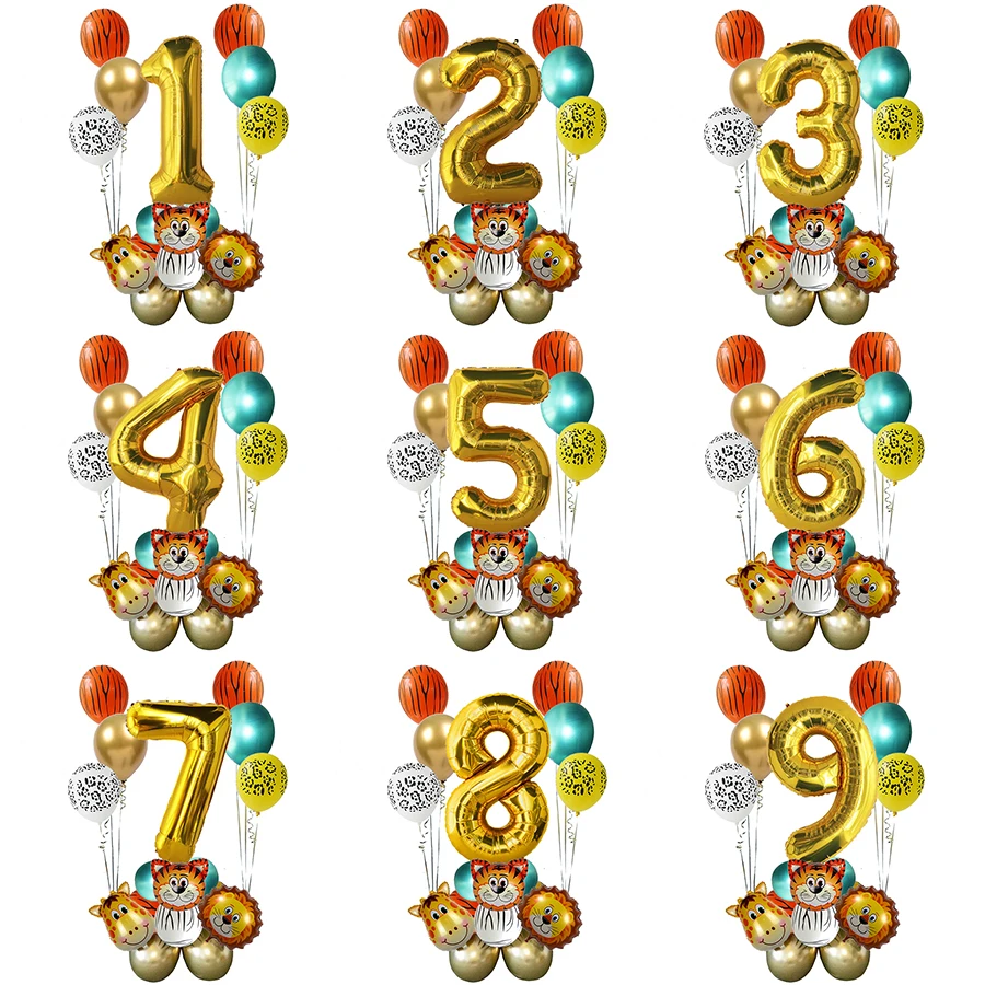 

Jungle Animal Balloon Set Gold Green Digital Globos Kids 1 2 Years Birthday Party Decoration Safari Party Baby Shower Boy Favors