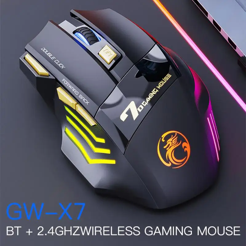 

2.4g Mute Gaming Mouse Colorful Wireless Mouse Rgb Lights Laptop Mice Mause 7 Button For Game Computer Tablet Pc