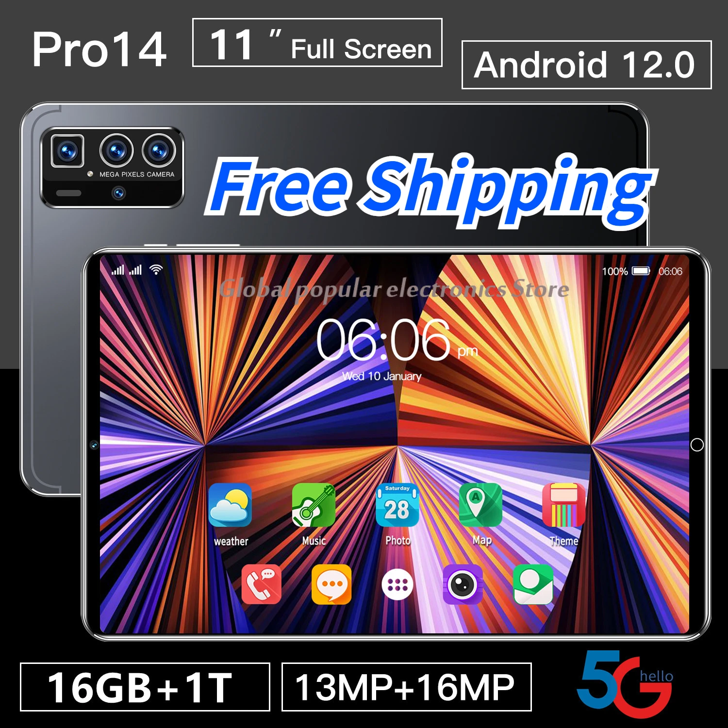 

Global Version New 11 Inch Tablets Android 12 Deca Core 16GB RAM 1T ROM Dual 5G LTE Phone Call Bluetooth WiFi Google Tablet PC