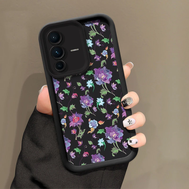 Фото Мягкий матовый чехол для телефона Vivo V70 FE V60 Lite V50 V40 Pro V30 SE V30E V29E V27, роскошный противоударный силиконовый чехол с цветочным принтом №4