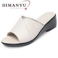 dimanyu women sandals slippers genuine leather summer new women slippers outdoor large size 41 42 43 mom wedge women slides