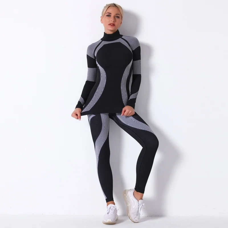Yoga Suit Women's Seamless Knitted Long-sleeved Breathable Moisture-wicking Long-sleeved Sports Running Fitness Pants