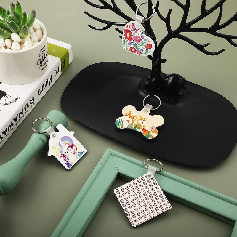 

36x Fashion Hardboard MDF Keychains Blank Sublimation Heat Transfer Keychain Car for KEY Ring Ornament for Friends
