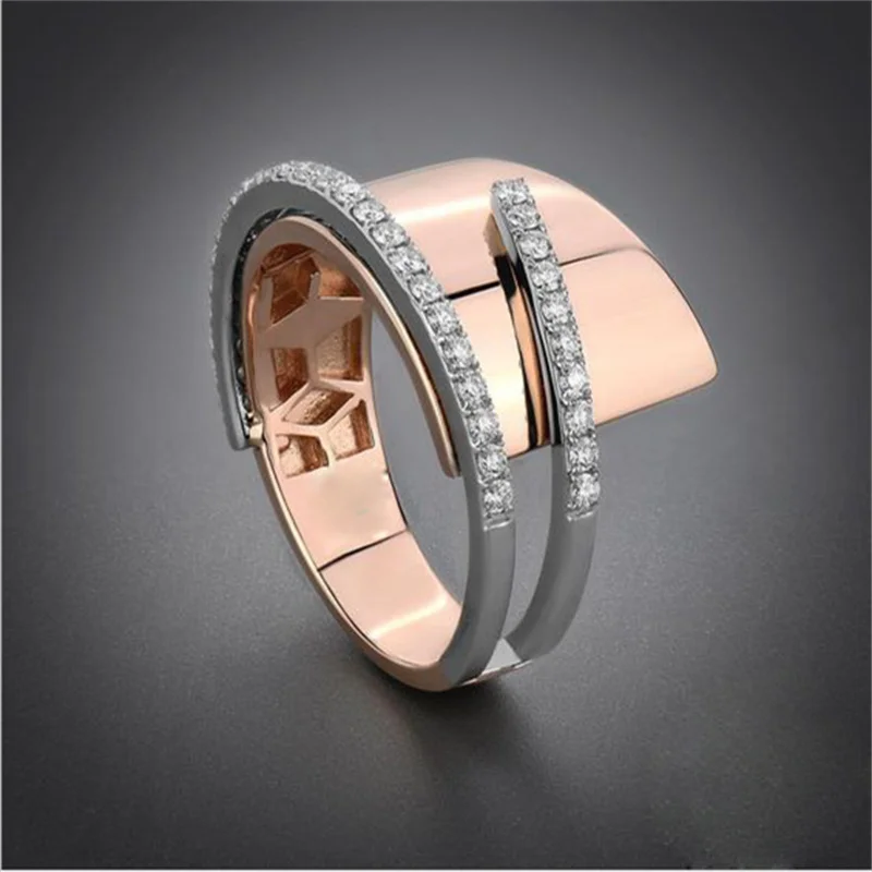 

Classical Women Luxury Silver Rose Gold Color Round Geometry White Stone Rings for Women Wedding Engagement Jewelry