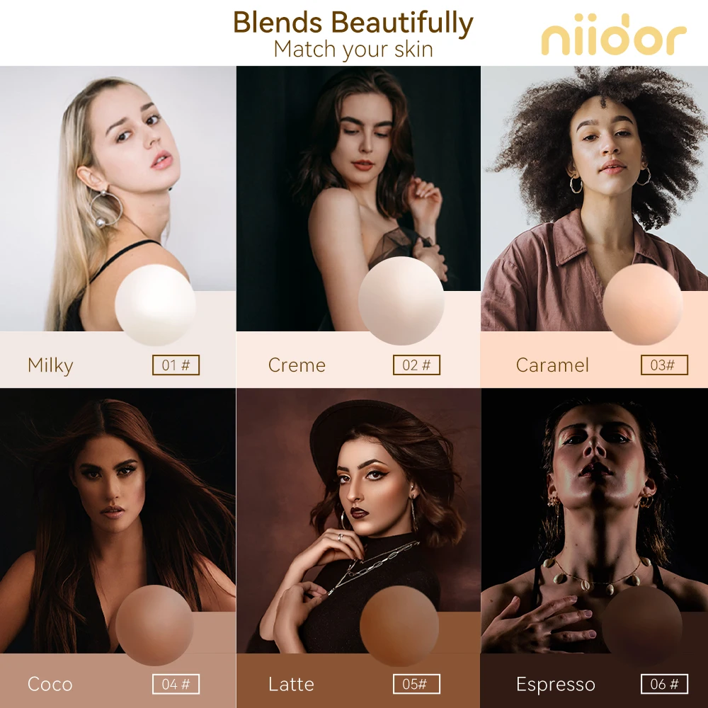 Niidor Skin Colors Natural Silicone Nipple Covers Ultra Thin Invisible Adhesive Bra for Women Reusable Breast 6 Colors Boob Tape