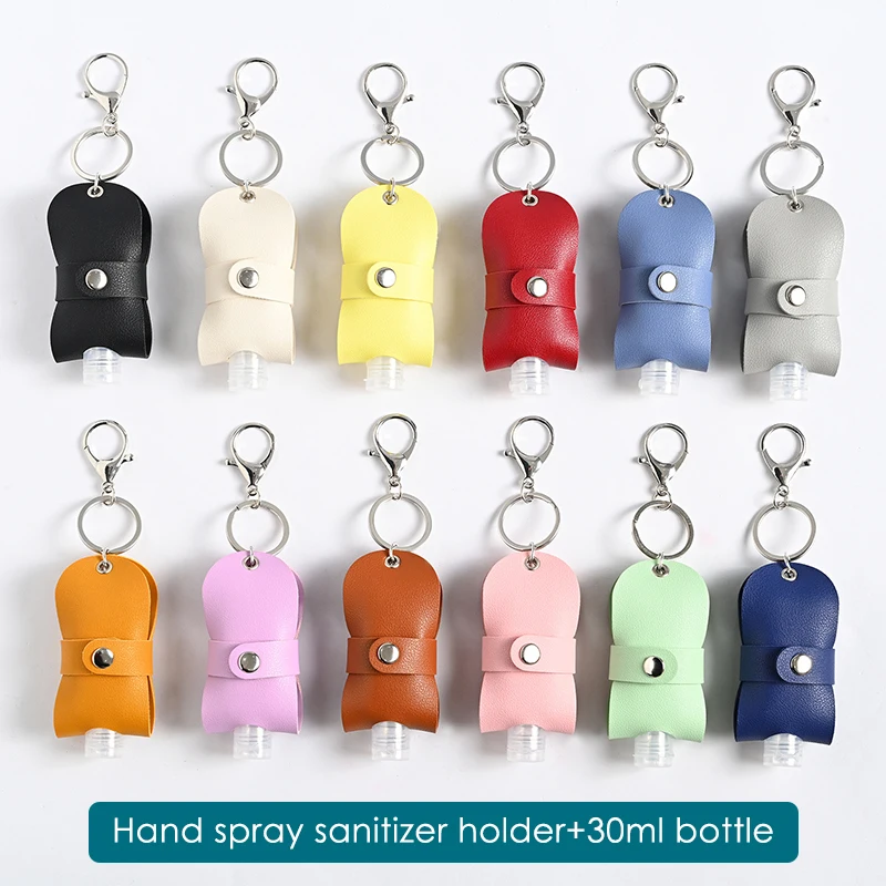 

New Disinfect Hand Sanitizer Leather Keychain Holder Travel Bottle Refillable Containers Reusable Bottles With Keychain Carrier