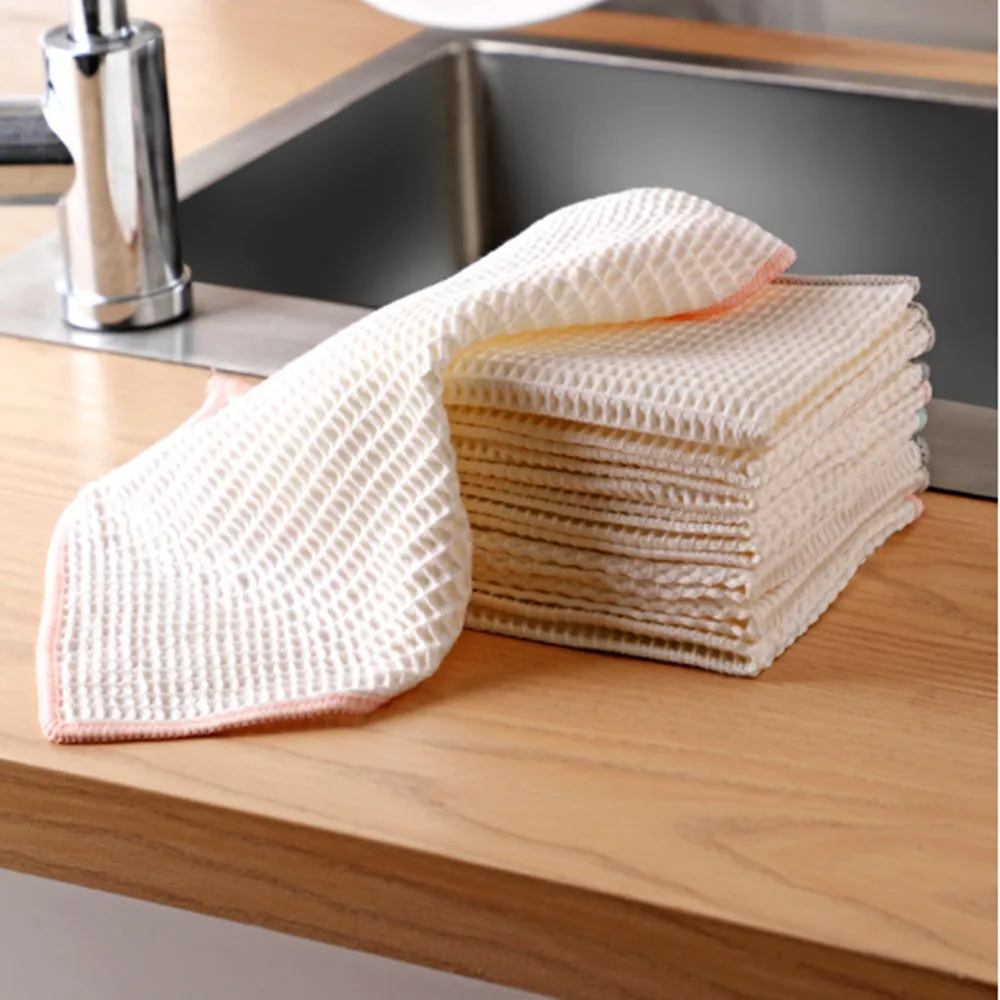 

5pcs Cleaning Towels Absorbent Rag Waffle Towel Fast Drying Soft Home Cleaning Tool