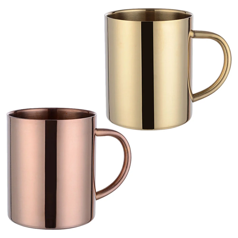 

2 Pcs Stainless Steel Coffee Mug Copper Plated Double Walled Metal Cup With Handle Child