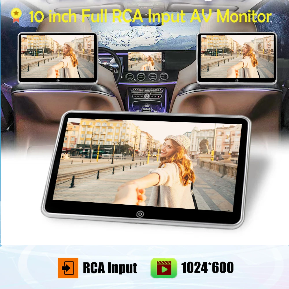 10.1 Inch Car Headrest Monitor Video AV Input 1024*600 Ultra-thin LCD Display Support Multi-format Movie Play NO DVD NO USB