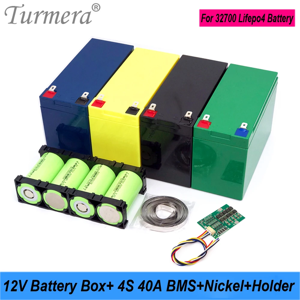 

Turmera 12V 7A 32700 Lifepo4 Battery Box 12.8V 4S 40A Balance BMS Nickel Holder for UPS or Motorcycle Replace 12V Lead-Acid Use