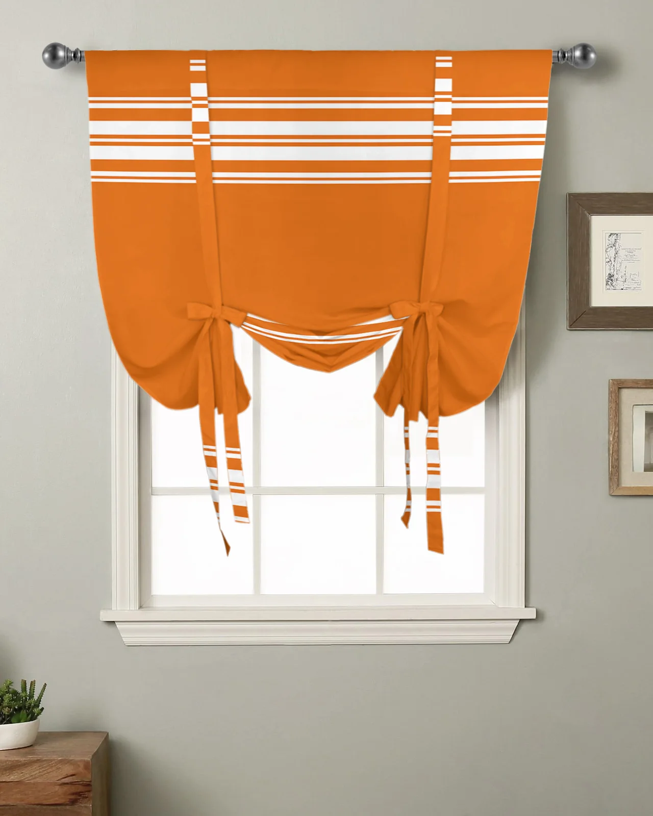 Занавески на окна для кухни в оранжевую полоску карманные шторы дома маленькие