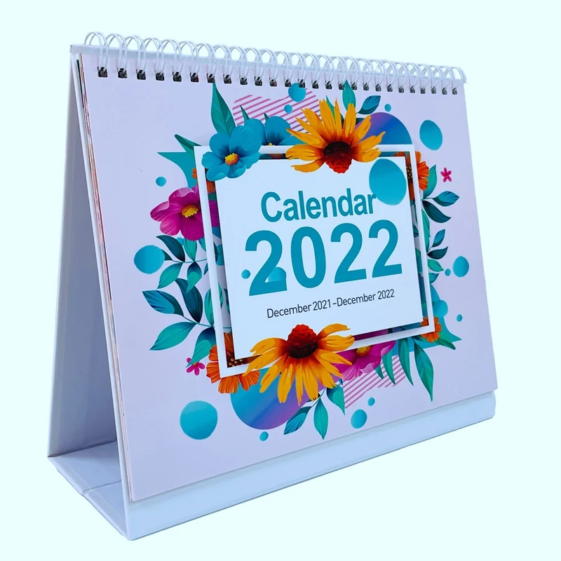 

Desk Calendar 2021-2022 Standing Flip Desktop Calendar Memo Pages Stand Up Desk Calendar with Twin-Wire Binding