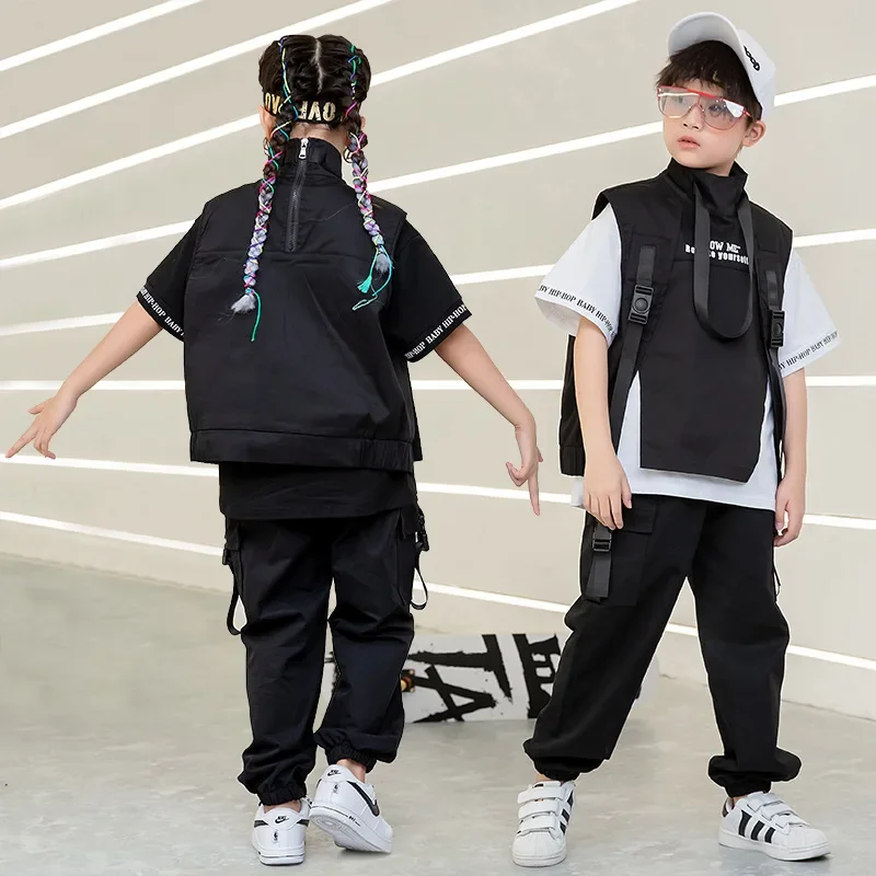 Костюм для джазовых танцев девочек и мальчиков черная детская одежда в стиле