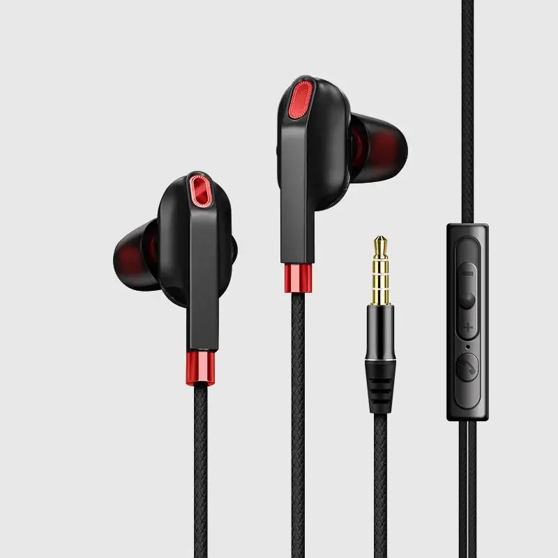 

3.5mm Wired Double Moving Coil Headset Quad Core In-ear Wire-controlled Headphones Universal Subwoofer Built-in Mic Earphones