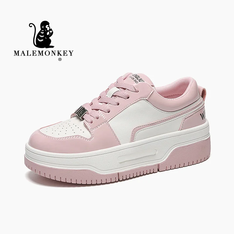 

Женские кожаные туфли на платформе, розовые Нескользящие дышащие кроссовки на плоской подошве, весна-осень 2023